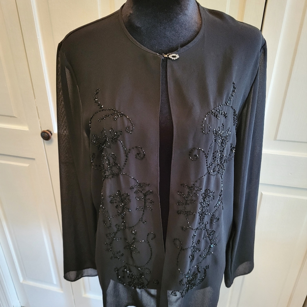 Vintage Sheer Beaded  Cardigan with Rhinestone Clasp sz 10 Whimsygoth Glam Fairy